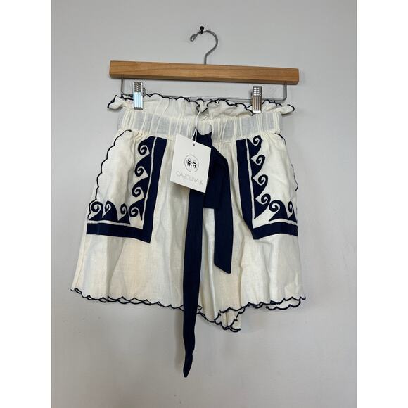 NWT Carolina K Neptune Self-Tie Shorts White & Navy Midnight Waves - Picture 2 of 8
